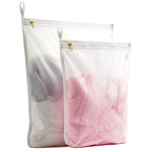 TENRAI Delicates Laundry Bags, Bra Fine Mesh Wash Bag for Underwear, Lingerie, Bra, Pantyhose, Socks, Use YKK Zipper, Have Hanger Loops (White, 1 Large & 1 Medium)