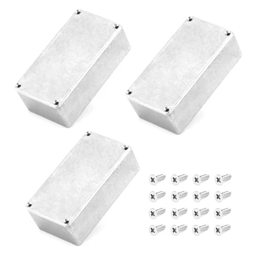 QWORK 125B/1590N1 Aluminium Stomp Box Enclosures, 122 x 66 x 39.5 mm, Unfinished DIY Guitar Pedal Cases with Screws and Rubber Mats, 3 Pcs