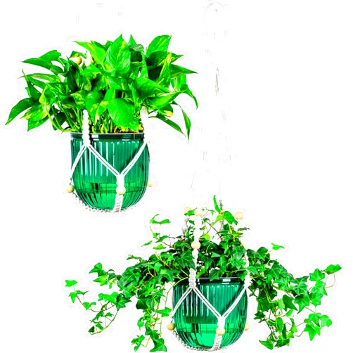 Melphoe Self Watering Hanging Planters for Indoor Plants, 2 Pack 6.5 Inch Outdoor Hanging Plant Pot Basket, 2 Kinds of Plant Hangers Macrame 31.5’’ & Metal Chain 18’’ Long for Garden Home Decor