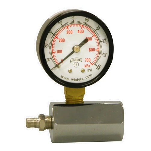 Winters Instruments Winters PET Series Steel Dual Scale Gas Test Pressure Gauge with Polycarbonate Lens, 0-100 psi/kpa, 2