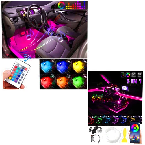 GOADROM Interior Car Lights, Waterproof 4pcs 36 LED DC 12V Multicolor LED Under Dash Lighting, RGB Sound Active Automobile Atmosphere Ambient Lighting Kit - Wireless Bluetooth APP Control, Multi-Mode Change