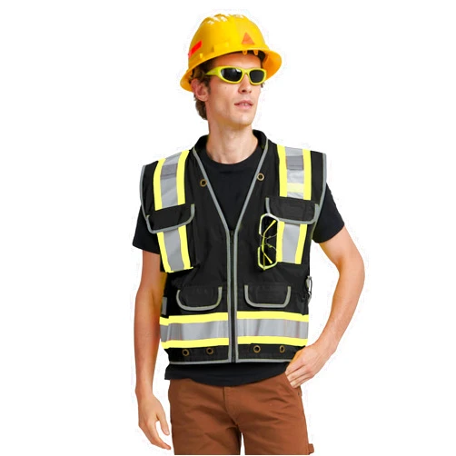 AYKRM Heavy Woven Two Tone Engineer High Vis Reflective work construction safety vest for men Class 2 with Cargo Pockets