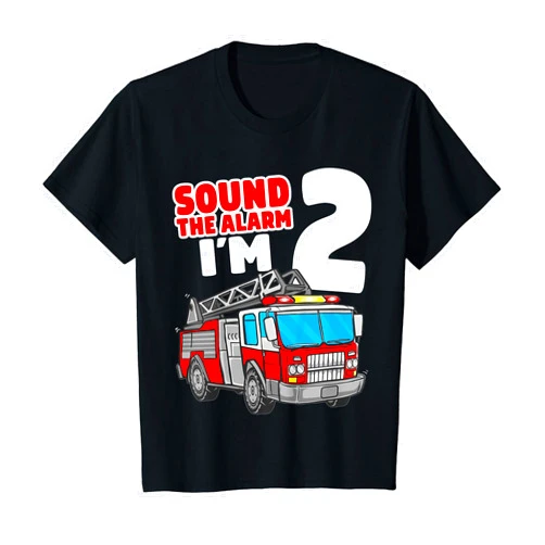 Little Firefighter Designs Fire Truck 2 Year Old Firefighter 2nd Birthday Boy Toddler T-Shirt