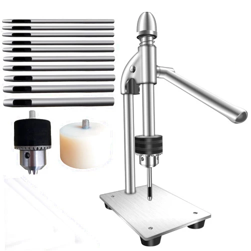Dsyisvia Leather Hole Puncher Manual Press Puncher Punch Tools DIY Leather Craft Punching Holes Forming Pressing with Drill Chuck,PP Plate