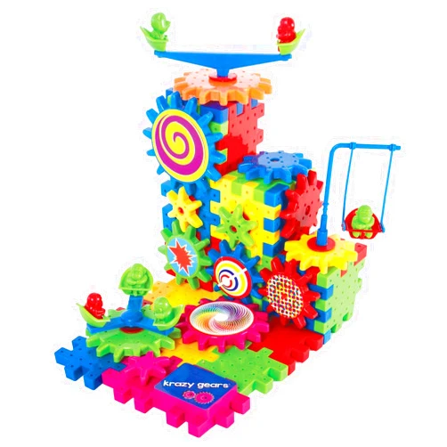 Krazy Gears Gear Building Toy Set - Interlocking Learning Blocks - Motorized Spinning Gears - 81 Piece Playground Edition