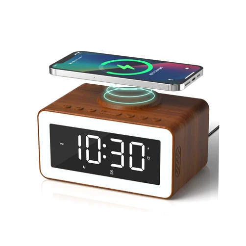Biseoamz Digital Alarm Clocks for Bedrooms, Bluetooth Speaker, Alarm Clock with Wireless Charging, White/Brown Noise Sound Machine for Sleep with Night Light Wooden Vintage Decor Birthday Gifts for Men, Women