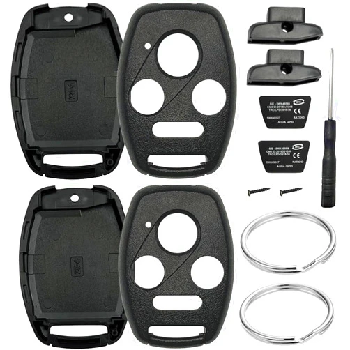 JJCHQ 2 Pack Key Fob Shell Replacement for Honda Accord 2003-2012 / Civic EX 2006-2013 / Pilot 2009-2015 / CR-V 2005-2006 4 Button Car Keyless Entry Remote Control Key Fob Case Cover - NO Cutting Require