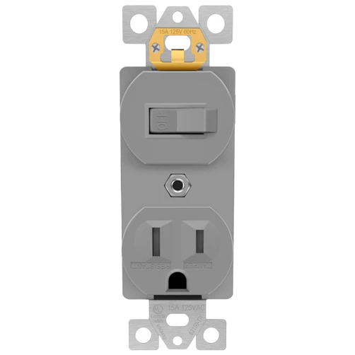 ENERLITES Combination Single Pole Toggle Switch 15A/120VAC and Tamper-Resistant Receptacle 15A/125VAC, Residential Grade, UL Listed, 62150-TR-GY, Gray