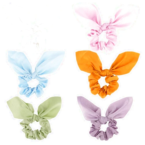 Jaciya Hair Ties: Silk Bunny Ears and Tail Scrunchies for Girls and Women Hair Accessories (Pink/Blue/Green/Yellow/Purple/White)