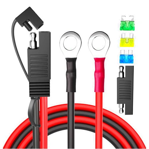 Goupchn SAE Battery Connector, SAE to O Ring Terminal Harness 10AWG 2Pin Quick Disconnect SAE Battery Extension Cable with SAE RP Adapter, 15A/20A/30A Fuses 2ft for Solar Panel, Motorcycle, Car, RV