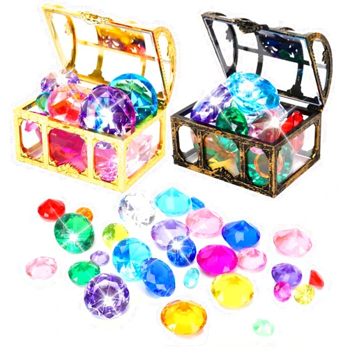 MARFOREVER 26 Pcs Diving Gem Pool Toys - 24 Colorful Big Acrylic Diamond Pool Gem Set with 2 Treasure Chest Pirate Boxes Summer Party Favors Underwater Gem Diving Dive Throw Toy Swimming Training Gift
