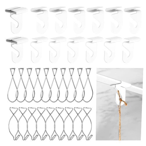 Philbinden 40Pairs PCS Drop Ceiling Hooks for Hanging,20 White Heavy Duty Ceiling Tile Hooks& 20 Drop Ceiling Clips Suspended T-Bar Hooks for Home/Classroom/Office/Wedding Hanging Plants