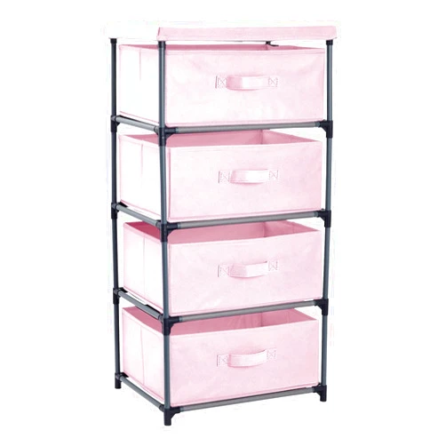 Juvale 4-Tier Tall Closet Dresser with Drawers - Clothes Organizer and Small Fabric Storage for Bedroom (Pink)