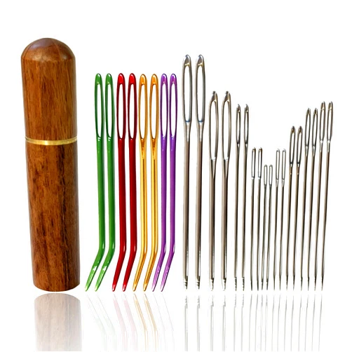 KaiserNgu Large Eye Sewing Needle Kit, Yarn Needles Set, 26PCS Multiple Colors of Stainless Steel Embroidery Needles, Solid Wood Needle Box, Suitable for Crochet/Coarse Needle/Yarn/Embroidery DIYers.