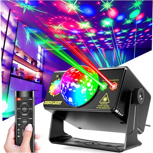MSUOVH Party Lights DJ Disco Ball & LED Stage Strobe Light with Sound-Activated 10ft USB-C Cable,Remote,Disco Lights for Parties Indoor Use,Birthday,Dance,Clubs,Bar,Living Room,Weddings, Holidays Décor