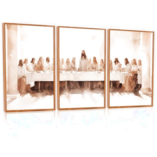 CHDITB Jesus Last Supper Framed Canvas Wall Art Set Of 3, Christian Twelve Apostle Wall Decor, Scripture Jesus Wall Painting,Bible Renaissance Easter Art Prints For Dining Room Living Room Church Easter Party(12X16 Inch)