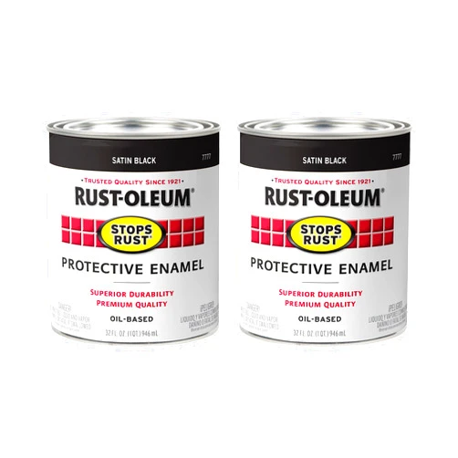 Rust-Oleum 7777502-2PK Stops Rust Brush On Paint, 1 Quarts (Pack of 2), Satin Black