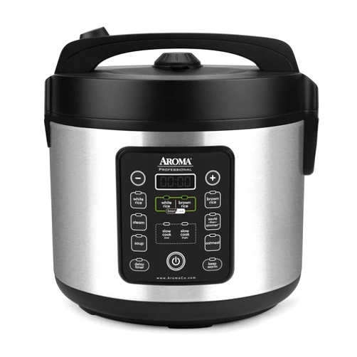 Aroma Housewares ARC-1120SBL SmartCarb Cool-Touch Stainless Steel Rice Multicooker Food Steamer, Slow Cooker with Non-Stick Inner Pot and Steam Tray, 20-Cup(cooked)/ 5Qt, Black