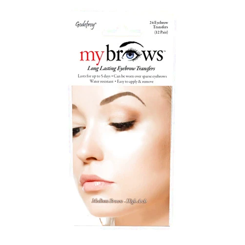 Godefroy MyBrows Long Lasting Eyebrow Transfers, High Arch, Medium Brown, 12-Pairs of Brows