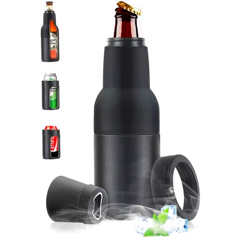 Stepstall 14 oz. Beer Bottle and Can Cooler with Beer Opener,3 in 1 Can Cooler, Slim Can Beer Bottle Insulators Holder, Double Walled Stainless Steel Insulated Can Cooler for Beer,Soda