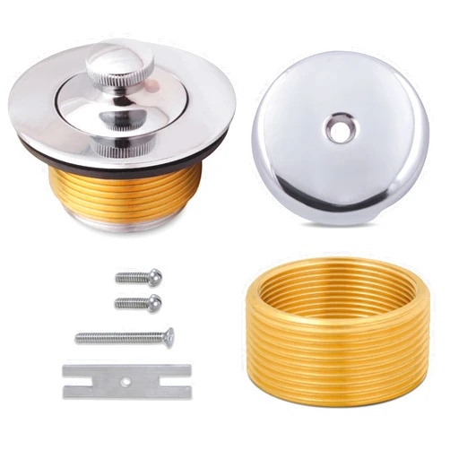 The Door Bull Lift and Turn Conversion Kit for Bathtub Drain Assembly, All-Brass Tub Drain | Includes Trim Waste, Single-Hole Overflow Face Plate and Removal Tool (Lift & Turn - Chrome)