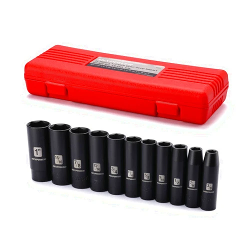 MIXPOWER 11 Pieces 1/2-Inch Drive Deep Impact Socket Set, 3/8-Inch to 1-Inch, CR-V, SAE, 6 Point, Deep, 11 Pieces 1/2