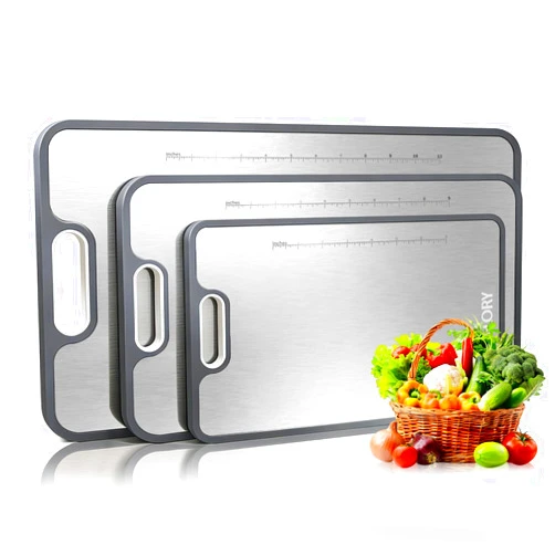 R FLORY Titanium Cutting Board for Kitchen Set of 3, 2-in-1 Double-Sided Chopping Board, Titanium/PP Large Cutting Boards, 18”x12”,(S+M+L)