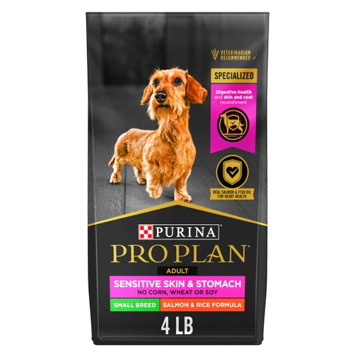 Purina Pro Plan Sensitive Skin and Stomach Dog Food Small Breed, Adult Salmon & Rice Formula - 4 lb. Bag