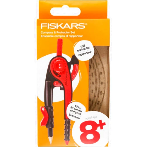 Fiskars Plastic Compass and Protractor Set, Math Geometry Kit for Kids 8+, School Supplies, Includes Pencil, Color Varies