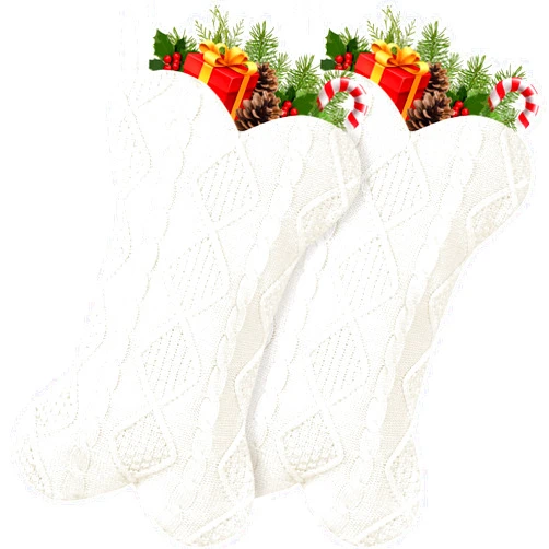 GOYOSWA 2 Pack Dog Christmas Stocking, 18 Inch Large Double Side Knitted Christmas Stocking for Dogs, Bone Shaped Hanging Dog Stockings for Dogs Pets (White & White)
