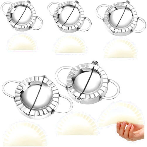 Vesici 5 Pack Stainless Steel Dumpling Maker Dumpling Press Perogies Maker Press Dumpling Wrapper Stamp Ravioli Mold Pastry Dough Cutter Various Sizes Kitchen Accessories, 2.95/3.35/3.74/4.92/5.91 In