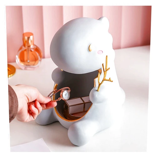 MESURG Animals Key Storage Figurine Candy Dish Dinosaur Cookie Jar Statue Decor Sculpture Gifts Arts Table Centerpiece Home Birthday Figurine,Creative Cartoon Character Sculpture Key Bowl ( Color : Gray )
