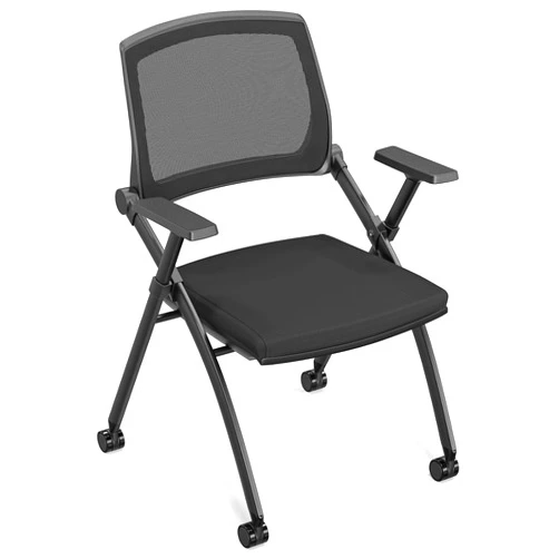 VINGLI 1 Pack Stackable Conference Room Chairs with Wheels, Folding Office Chair with Rebound Back, Padded Seat for Training Room, Guest, Reception, Event, Capacity 350lbs, Black