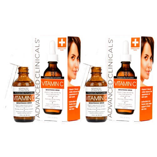 Advanced Clinicals Brightening Vitamin C Serum For Face With Glycolic Acid + Lactic Acid | Vitamin C Eye Serum Face Moisturizer For Improving Look Of Dark Spots & Uneven Complexion, 2-Pack