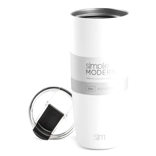 Simple Modern Travel Coffee Mug Tumbler with Flip Lid | Reusable Insulated Stainless Steel Cold Brew Iced Coffee Cup Thermos | Gifts for Women Men Him Her | Voyager Collection | 20oz | Winter White