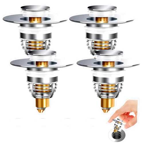 AURUZA 4 Pack Bathroom Sink Stopper, Universal Sink Strainer for 1.1-1.5 Inch Bullet Core Push Type Basin Pop Up Drain Filter,Bathtub Converter (4 Pack Sink Stopper)