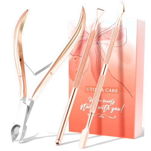 Utopia Care Cuticle Trimmer with Cuticle Pusher, Nail Cuticle Trimmer Set, Manicure Kit, Pedicure Kit, Sharp Cuticle Nippers Professional, Cuticle Pusher Tool, Cuticle Remover Tool Kit (Rose Gold)