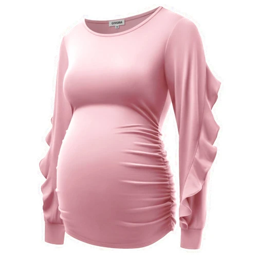 GINKANA Maternity Tops Ruffle Long Sleeve Maternity Shirts Cute Pregnancy Mama Tee Tops Casual Blouses for Baby Shower