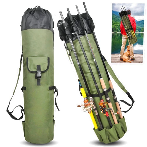 OROOTL Fishing Rod Bag Durable Canvas Fishing Pole Bag Fishing Rod and Reel Organizer Bag Fishing Tackle Backpack with Rod Holder Fishing Pole Case for Men Fishing Gifts