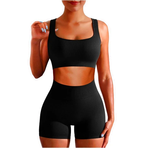 AURUZA Workout Sets for Women Two Piece Sets for Women Summer Seamless Ribbed High Waist Leggings with Sports Bra Gym Sets