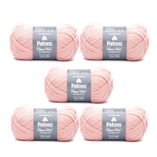 Patons Classic Wool Pink Quartz Yarn - 5 Pack of 3.5oz/100g - Wool - 4 Medium - 210 Yards - Knitting/Crochet