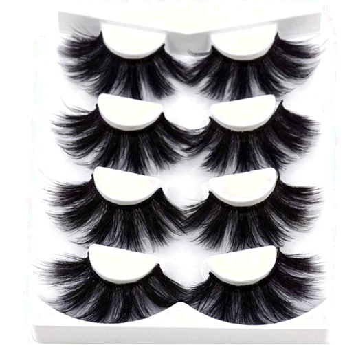 HBZGTLAD NEW 4 Pairs 3D Mink Hair False Eyelashes Criss-cross Wispy Cross Fluffy length 25mm Lashes Extension Handmade Eye Makeup Tools (MDR-5)
