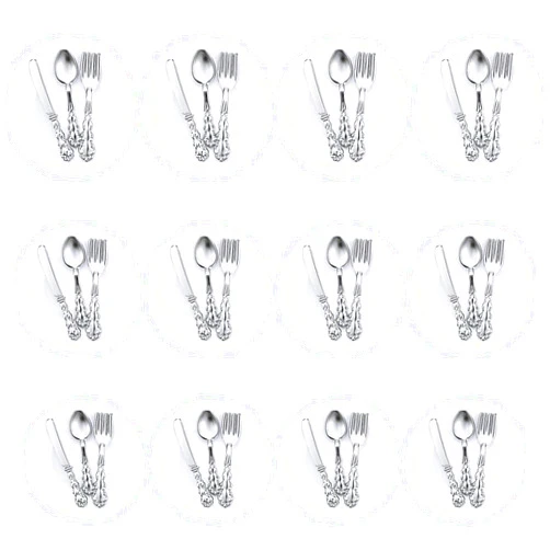 Skylety 12 Pieces 1:12 Scale Miniature Plates and 12 Pieces Knives Forks Spoons Metal Tableware Dollhouse Miniatures Porcelain Plate Set Dollhouse Kitchen Accessories Dollhouse Decoration Accessories