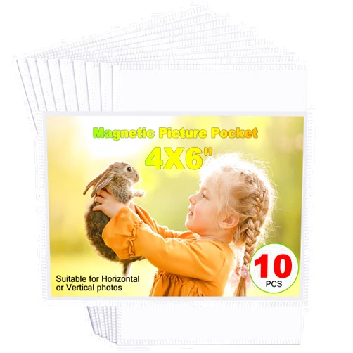 CHUNNIAO 10PCS White Magnetic Picture Frames For 4 x 6'' Photos,Magnetic Pocket Picture Frames,Photo Magnets Sleeves,Suitable Home,Office,School & Refrigerator&Cabinet Locker