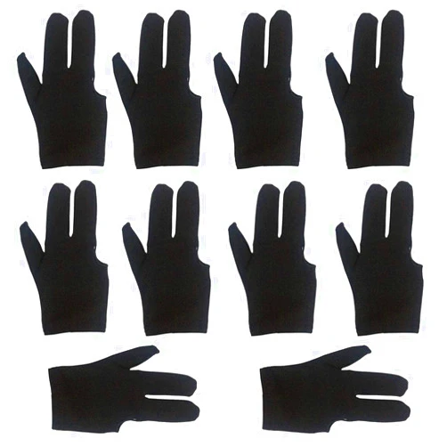 lasenersm 10 Pieces Billiard Gloves 3 Finger Billiard Gloves Pool Cue Gloves 3 Fingers Show Gloves Snooker Gloves Wear on The Right or Left Hand for Men Women, Black
