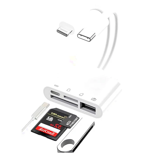 Esbeecables (Apple MFi Certified) SD Card Reader for iPhone iPad, 5-in-1 Lightning USB-C to Memory Card Viewer with SD/TF Card Slots USB 3.0 OTG Adapter for iPhone iPad Android MacBook Fast Transfers Plug&Play