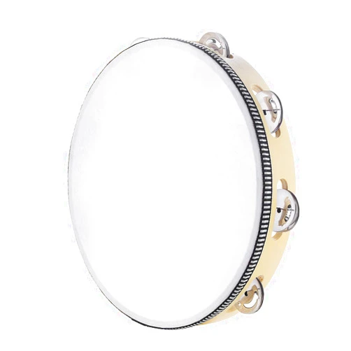 Musfunny Tambourine for adults 10 inch Hand Held Drum Bell Birch Metal Jingles Percussion Gift Musical Educational Instrument for Church KTV Party (10 inch)