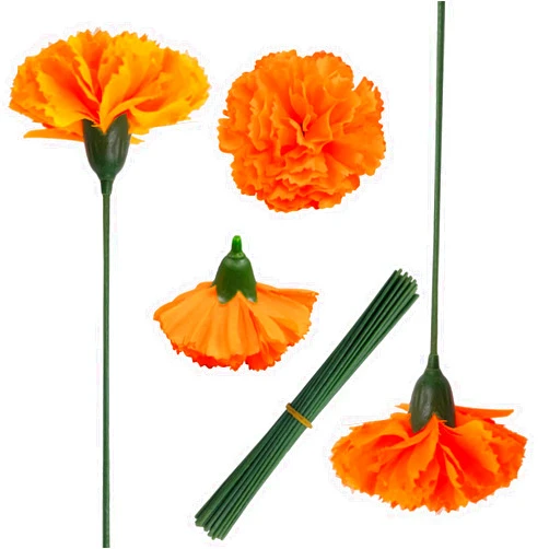 Zilphoba 50Pcs Artificial Marigold Flowers, 2‘’ Silk Heads with Stems for Diwali, Indian Festival, Day of The Dead Dia de Los Muertos, Mexican Party, Halloween, Altar DIY Decor