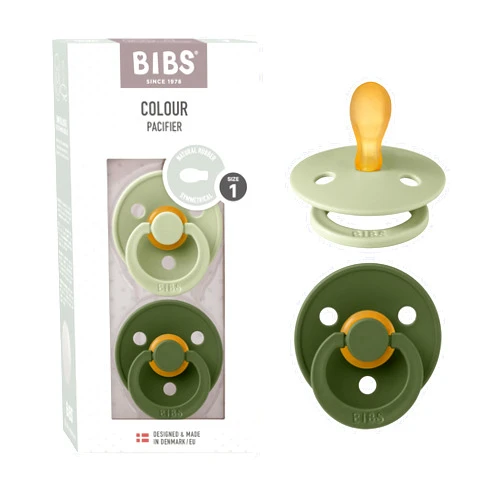 BIBS Pacifiers 0-6 Months | 2-Pack Soothers | BPA-Free Symmetrical Nipple | Made in Denmark | Sage/Hunter Green Colour Pacifier