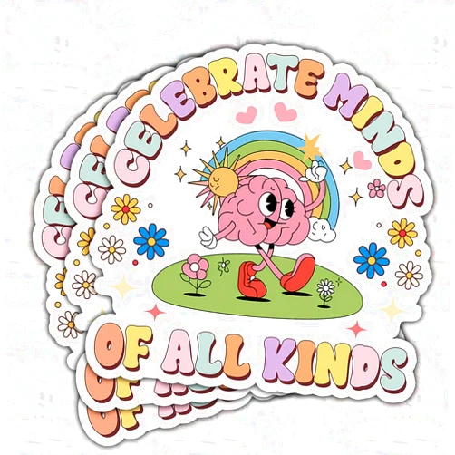 Vybonz (3PCS) Celebrate Minds of All Kinds Sticker – Neurodiversity & Autism Awareness Vinyl Decal – Inclusion & Disability Awareness Sticker for Laptop, Water Bottle, Car, Bumber and More - 3 Inch